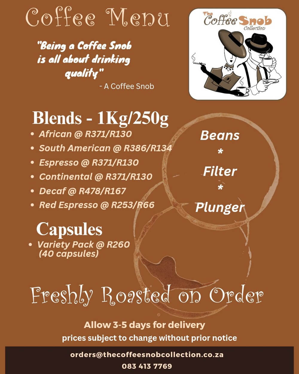 The CoffeeSnob Collection Pretoria Special Offers