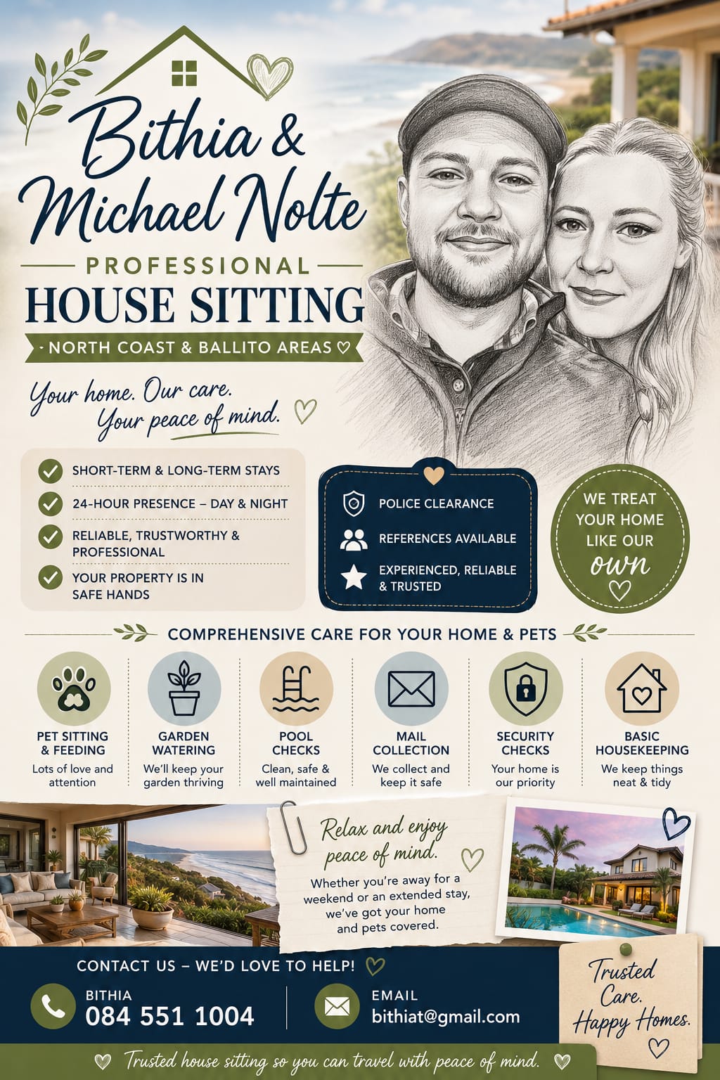 Michael & Bithia professional house and pet-sitting